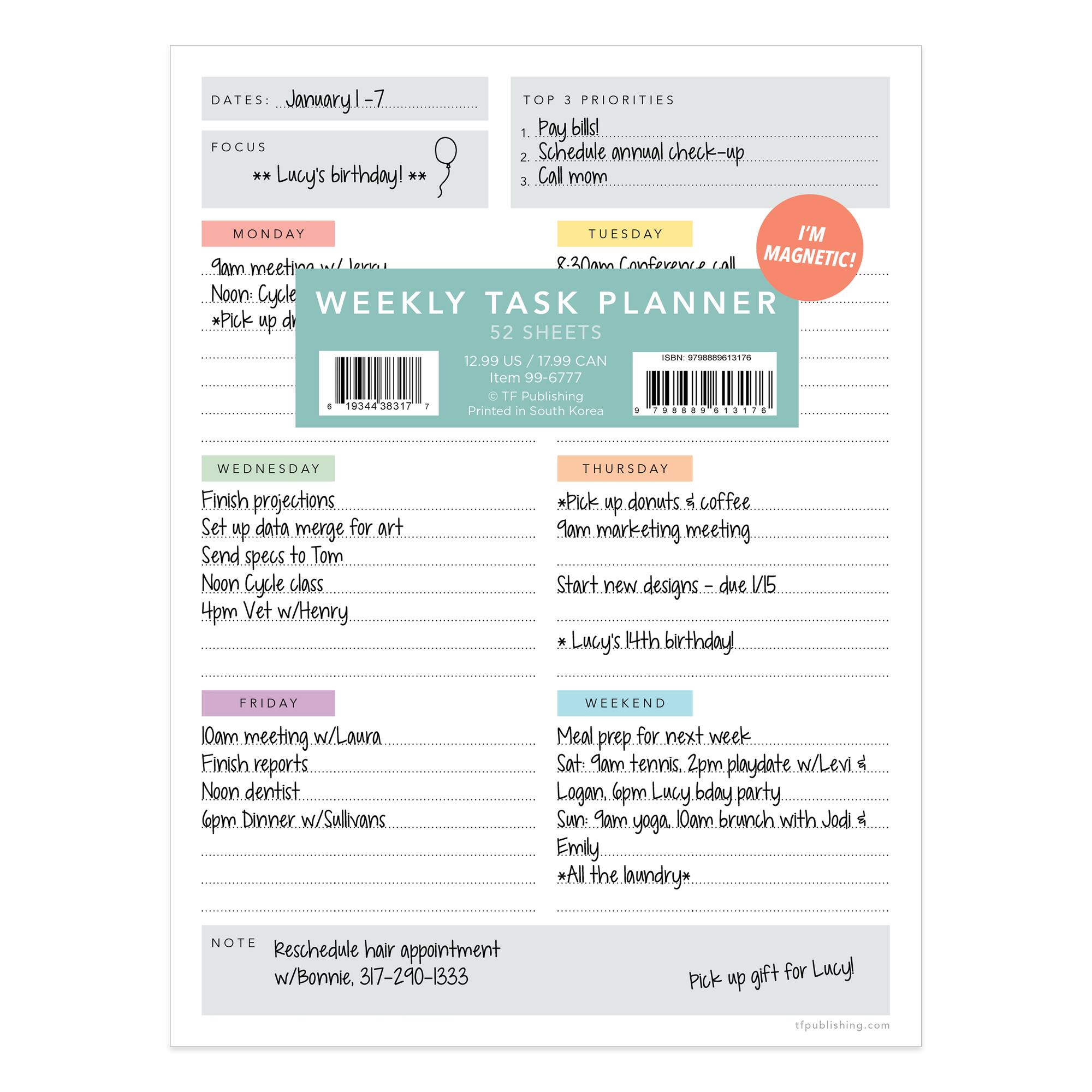Simply Weekly Color Coded Task Pad